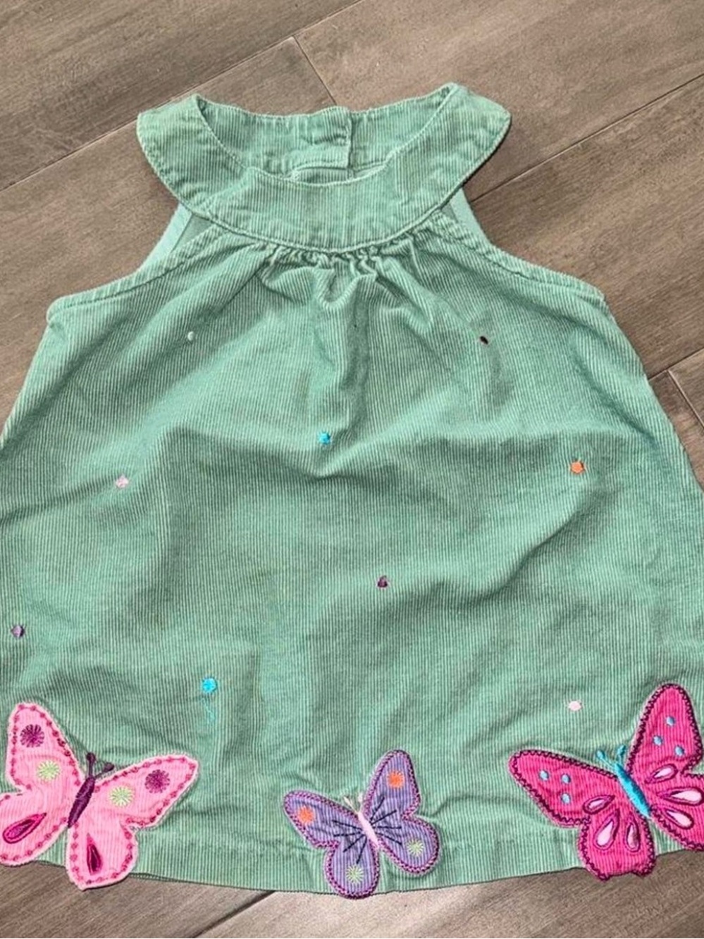 Bonnie Baby Mint Green Corduroy Butterfly Embroidered Dress 18M EUC